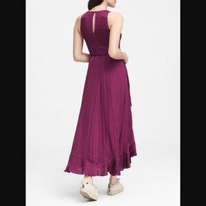 Banana Republic Fit and Flare Maxi Dress Sleeveless Satin Flow Raspberry $148.00